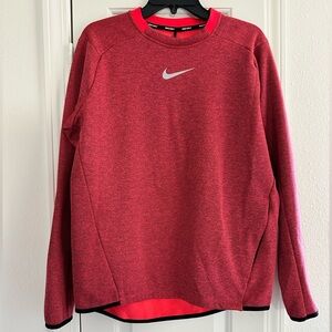Nike Men's Red Dri-Fit Sweatshirt with Silver Logo, Size Medium
